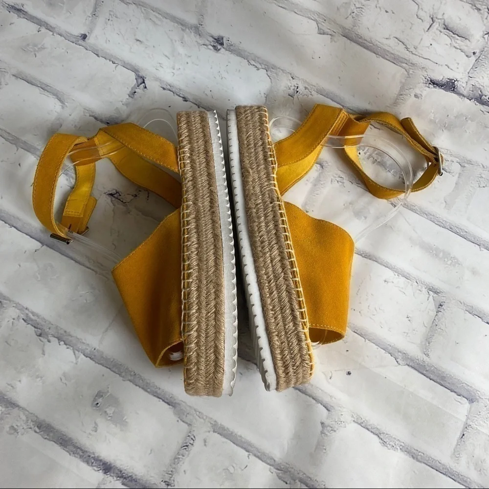 ASOS Mustard yellow strappy suede leather platform espadrille Jacoba size 7